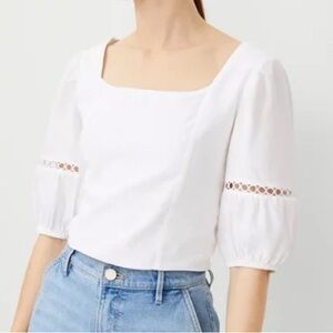 Ann Taylor White Blouse with Lace Sleeves